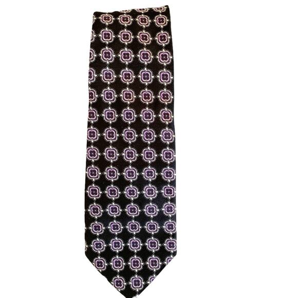 Hugo Boss Black Purple Flower Medallion Silk Tie - Picture 3 of 7